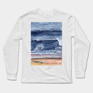 Surfing Mixed Media Art Painting Long Sleeve T-Shirt